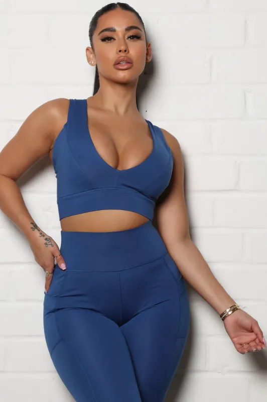 Sport Core Compression V Neck Sports Bra - Navy made by Fashion Nova