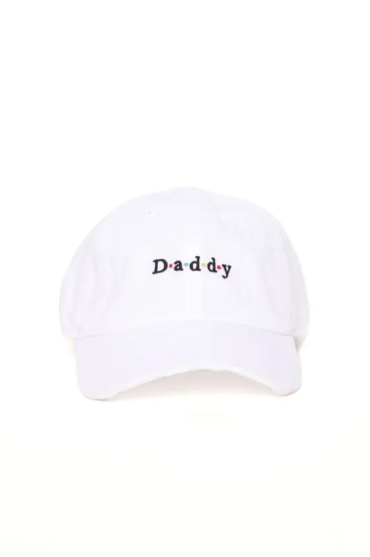 Call Me Daddy Distressed Dad Hat - White sold by Fashion Nova