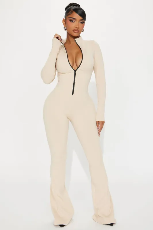 Sabrina Snatched Flare Jumpsuit - Cream sold by Fashion Nova