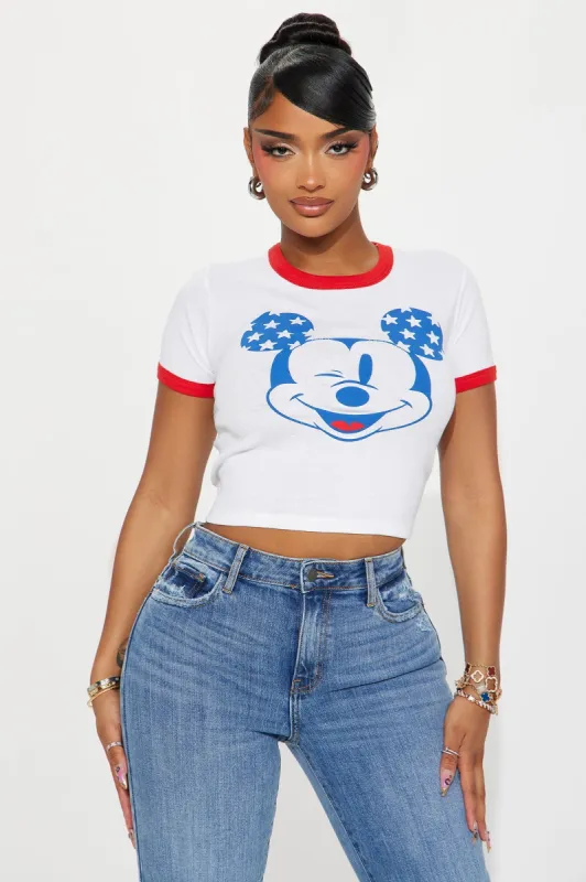 Mickey Mouse USA Ringer Tee - White sold by Fashion Nova