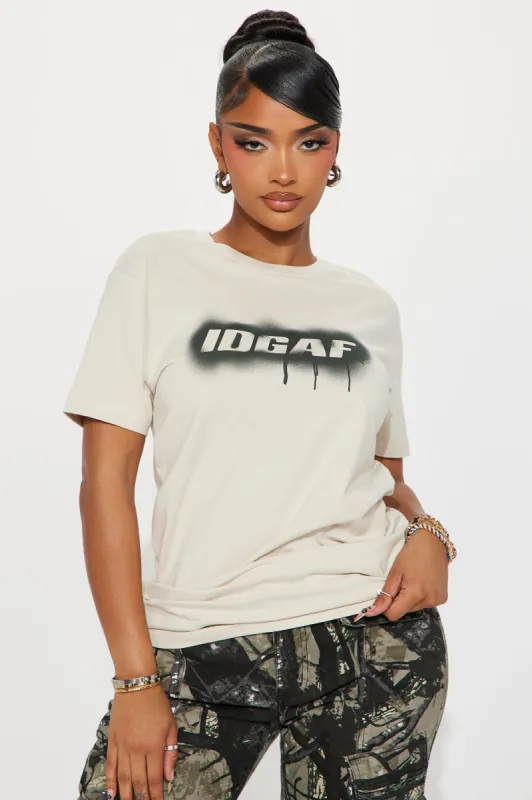IDGAF Drip Tee - Sand sold by Fashion Nova