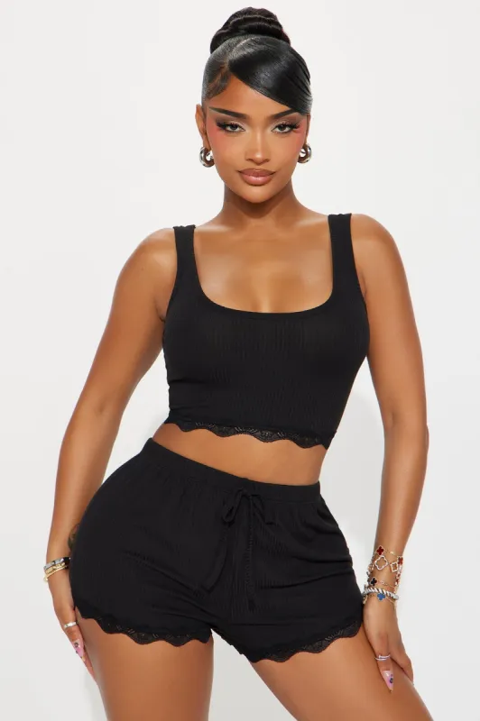 Chill With You Ribbed PJ Short Set - Black sold by Fashion Nova