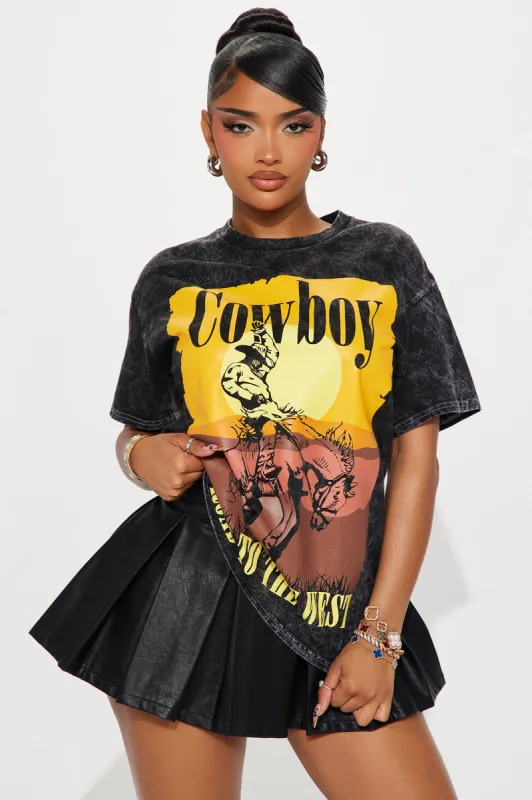 Cowboy Ride Til Sunset Washed Tee - Black Wash sold by Fashion Nova