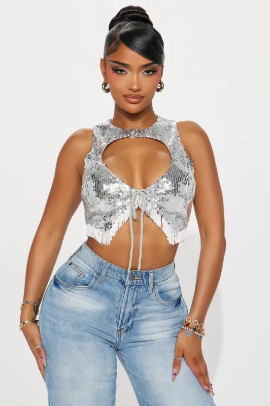 All That Glitters Sequin Top - Silver sold by Fashion Nova