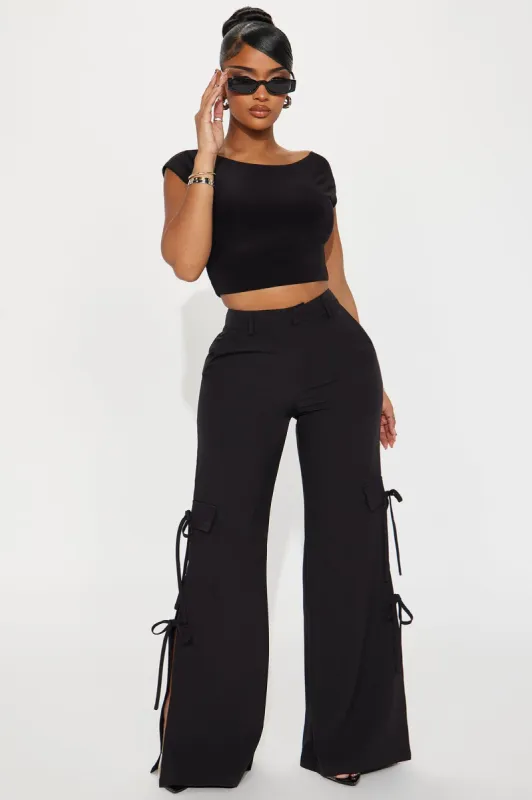 Just A Preview Wide Leg Trouser - Black sold by Fashion Nova
