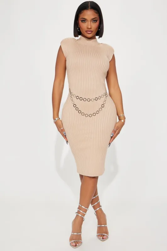 Amelia Mock Neck Midi Dress - Taupe sold by Fashion Nova