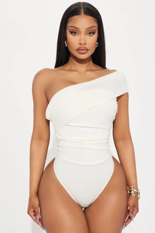 Khloe One Shoulder Bodysuit - Off White sold by Fashion Nova