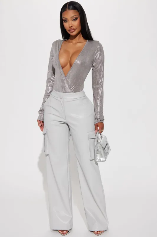 Taking Off Faux Leather Cargo Pant - Grey sold by Fashion Nova