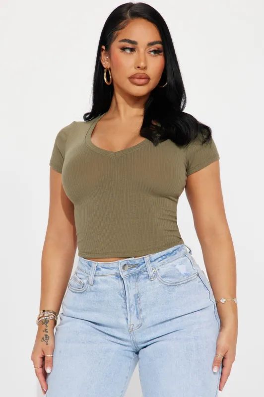 Sade Ribbed Crew Neck Top - Olive sold by Fashion Nova