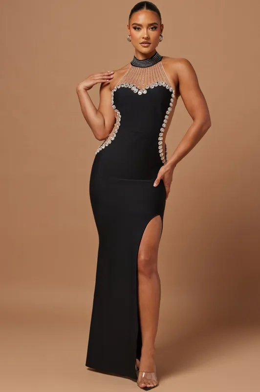 Becky Embellished Bandage Gown - Black sold by Fashion Nova