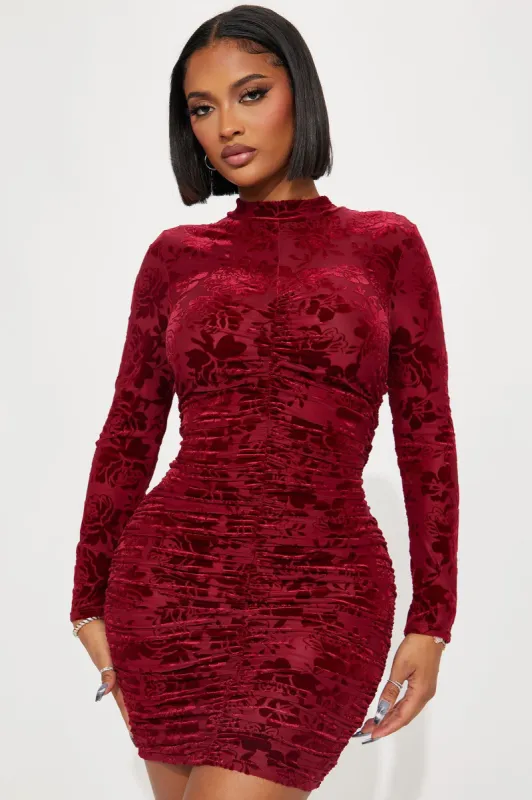 Vivian Velvet Mini Dress - Wine sold by Fashion Nova