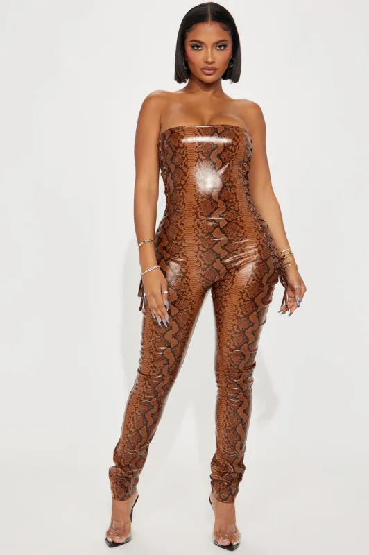 City Girl Faux Leather Jumpsuit - Brown sold by Fashion Nova