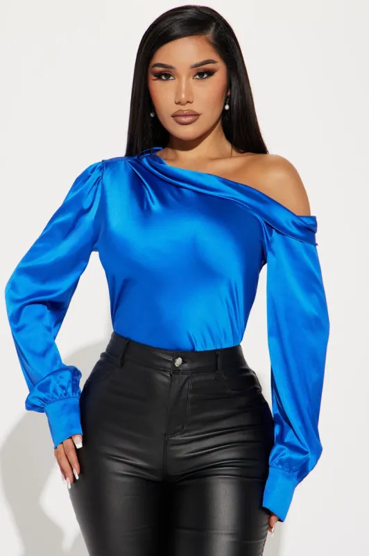 Twinkle Nights Satin Blouse Top - Blue sold by Fashion Nova