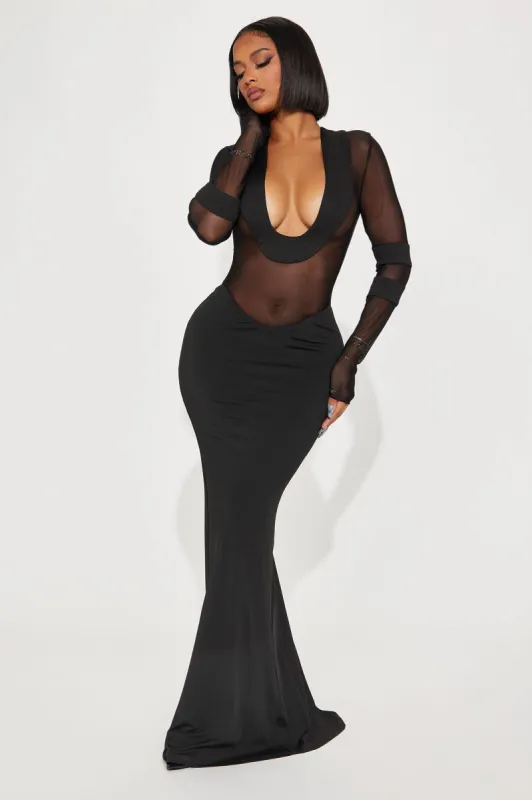 Kendra Sheer Gown - Black sold by Fashion Nova