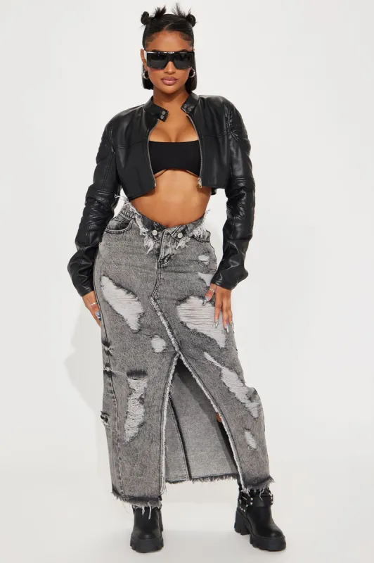 Daylight Dreaming Denim Maxi Skirt - Black Wash sold by Fashion Nova