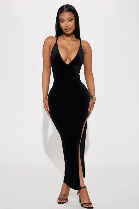 Night Out Velvet Maxi Dress - Black sold by Fashion Nova