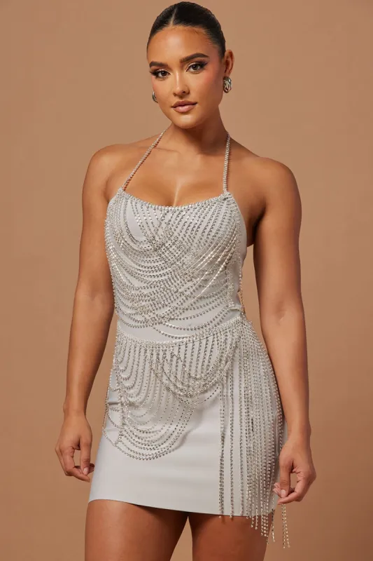 Nicolette Bandage Chain Mini Dress - Grey sold by Fashion Nova