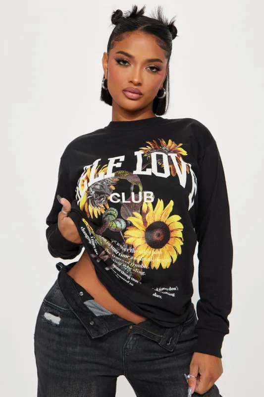 Self Love Sunflower Long Sleeve Tee - Black sold by Fashion Nova
