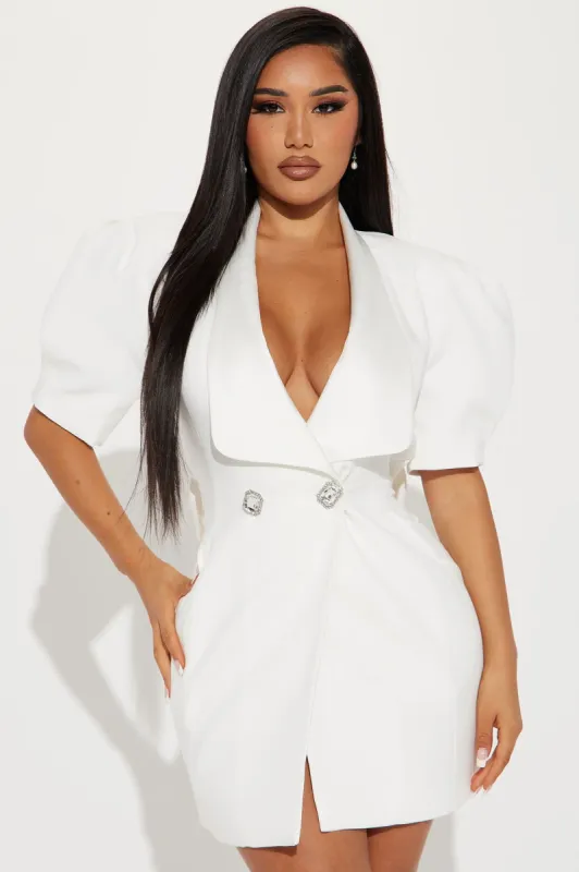 Audrey Blazer Mini Dress - White sold by Fashion Nova