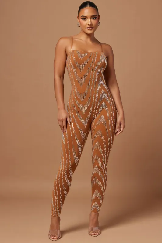 Keanna Embellished Jumpsuit - Cognac sold by Fashion Nova