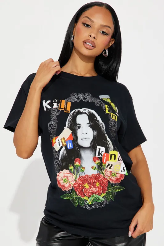 Kill Em With Kindness Washed Tshirt - Black Wash sold by Fashion Nova