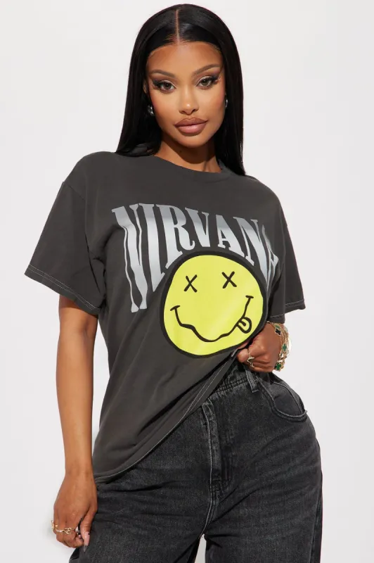 Nirvana Arched Logo Washed Tee - Black Wash sold by Fashion Nova