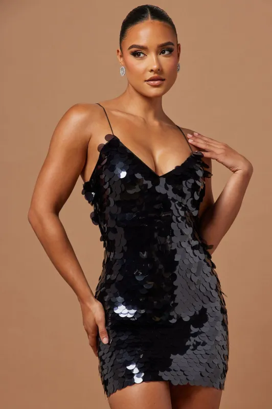 Gianna Payette Sequin Mini Dress - Black sold by Fashion Nova
