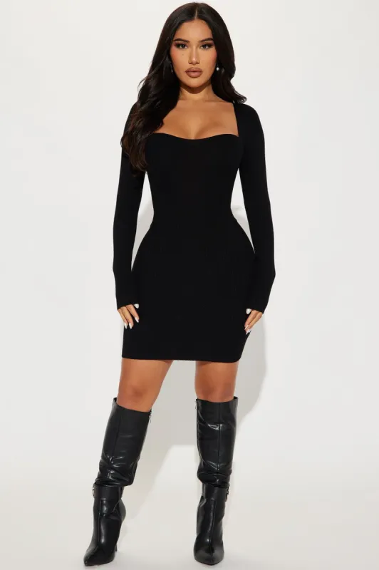 Lizzi Sweater Mini Dress - Black sold by Fashion Nova