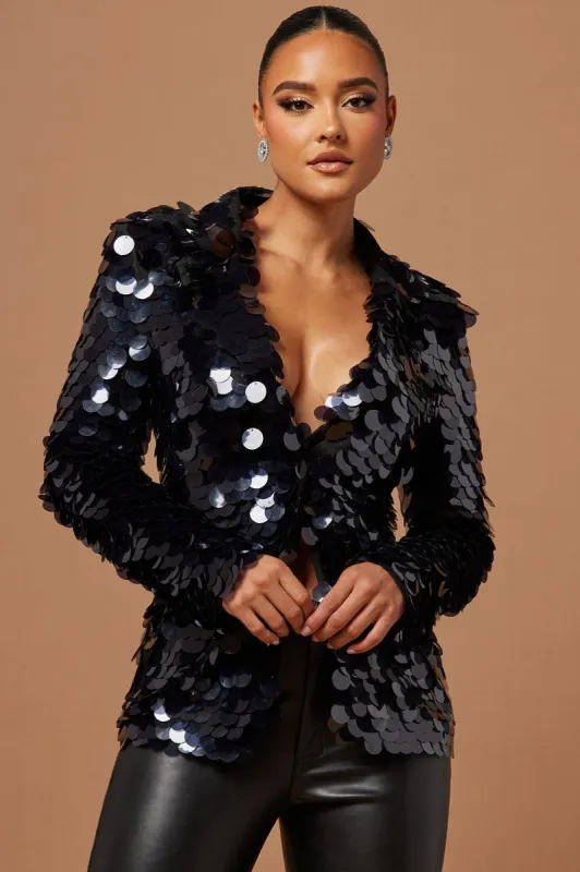Gianna Payette Sequin Blazer - Black sold by Fashion Nova
