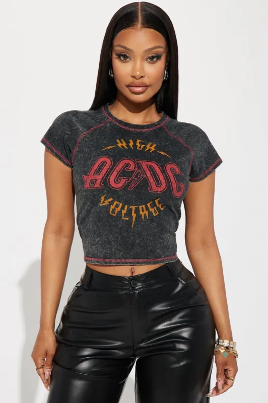 High Voltage ACDC Washed Fitted Tee - Black Wash sold by Fashion Nova