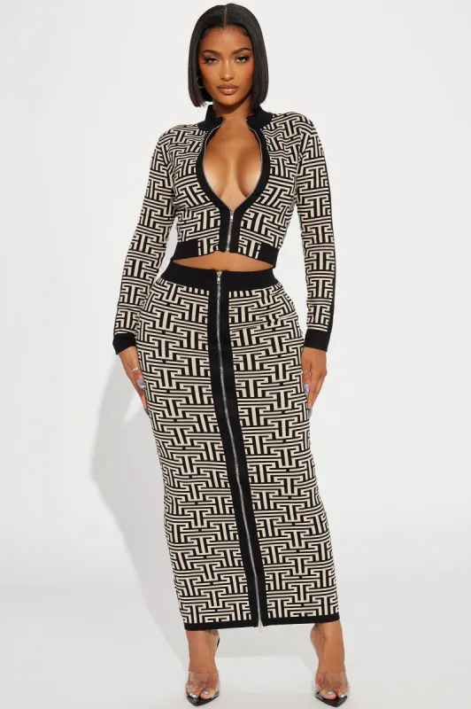 Luxe Attitude Sweater Skirt Set - Black/combo sold by Fashion Nova