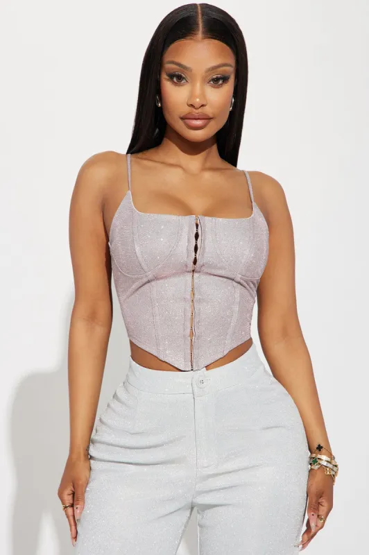 Party Never Stops Metallic Corset - Blush sold by Fashion Nova