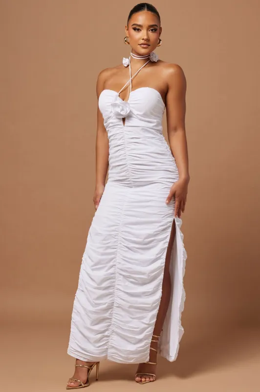 Odette Rose Ruched Maxi Dress - White sold by Fashion Nova