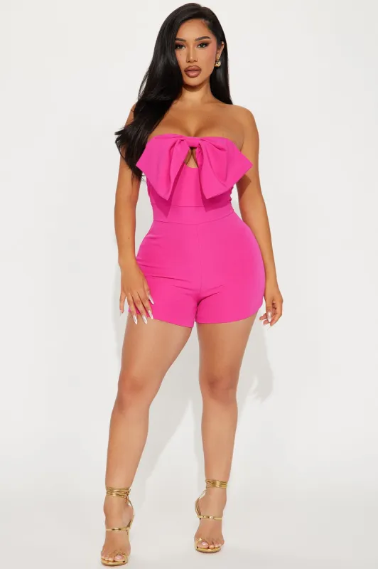 Best Of Friends Bow Romper - Fuchsia sold by Fashion Nova