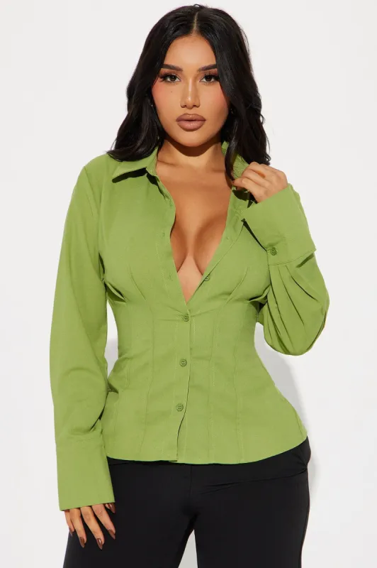 Ellie Pleated Shirt - Green sold by Fashion Nova
