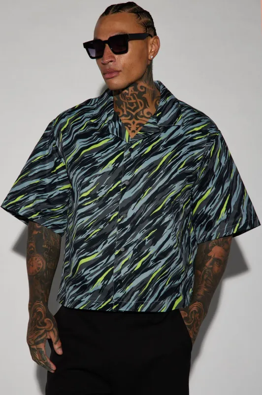 Neon Safari Cropped Button Up Shirt - Black/combo sold by Fashion Nova