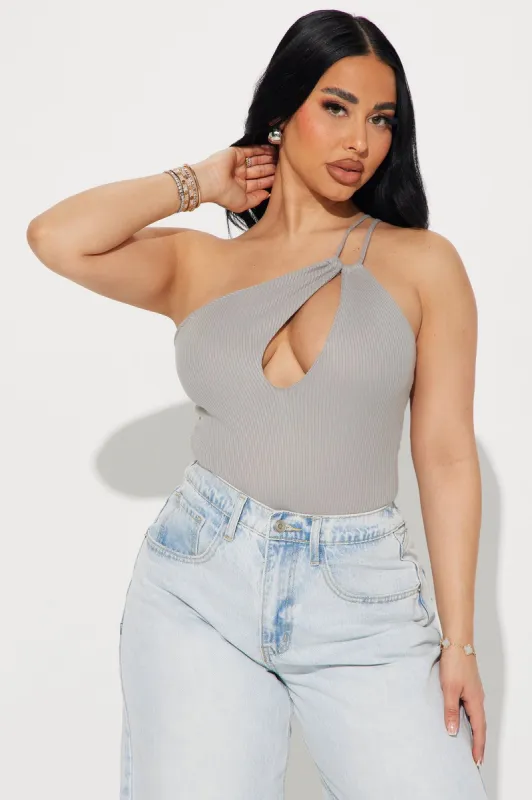 Nancy One Shoulder Bodysuit - Slate Grey sold by Fashion Nova