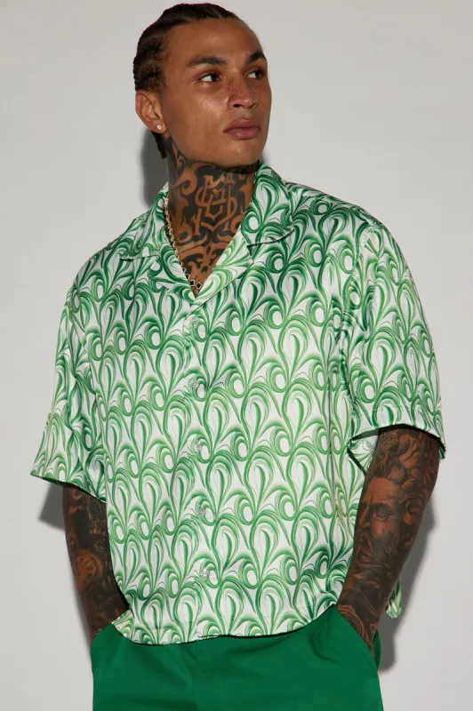 Wonderland Cropped Button Up Shirt - Green made by Fashion Nova