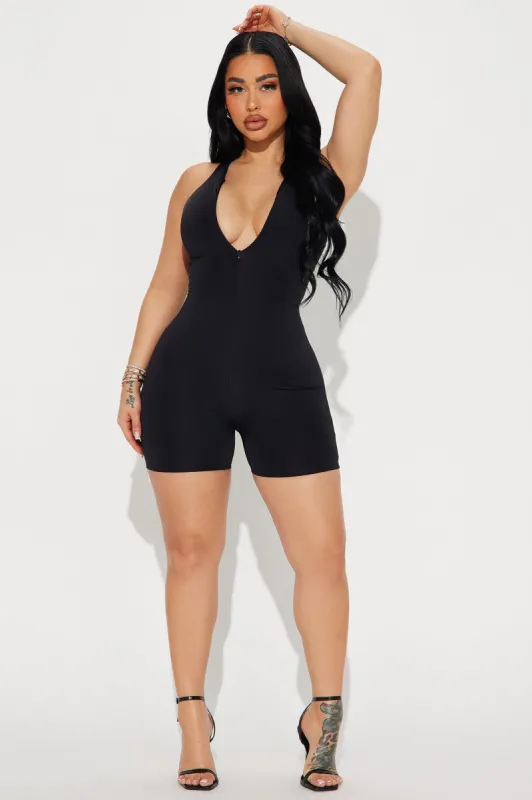 Sydney Double Lined Romper - Black sold by Fashion Nova