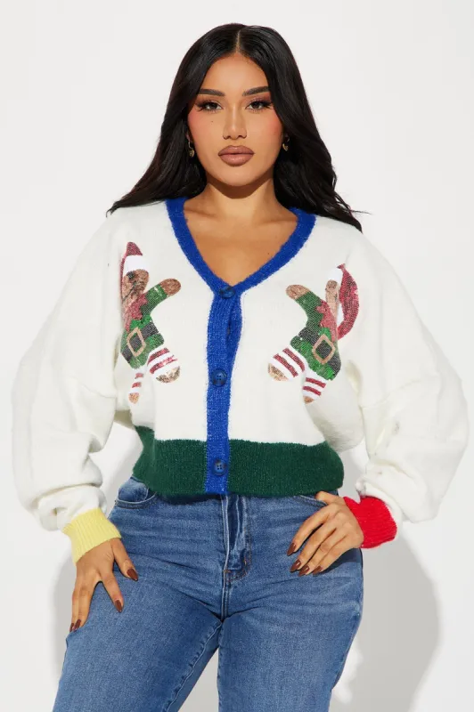 Gingerbread Twins Cardigan - White/combo sold by Fashion Nova