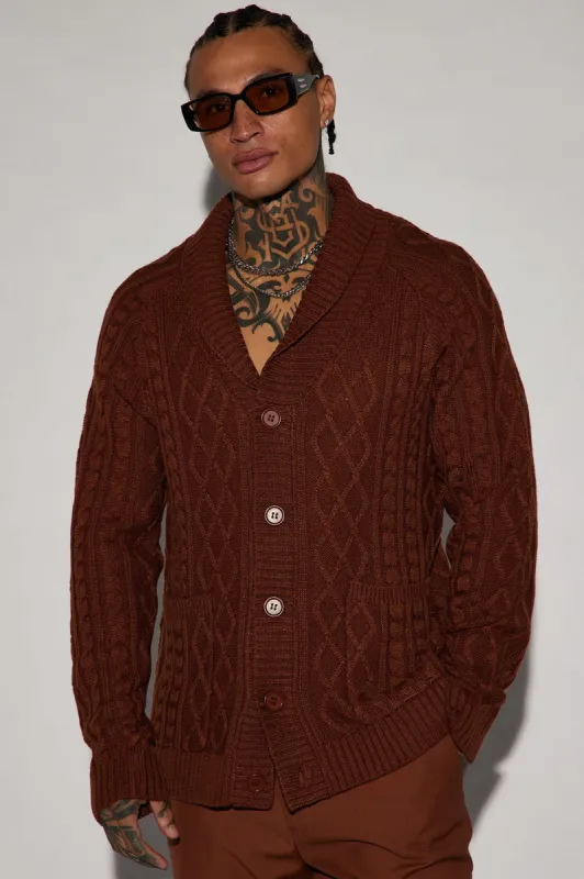 On Occasion Cable Knit Cardigan - Chocolate sold by Fashion Nova