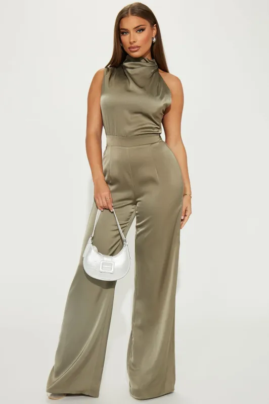 Put On A Show Satin Jumpsuit - Olive sold by Fashion Nova