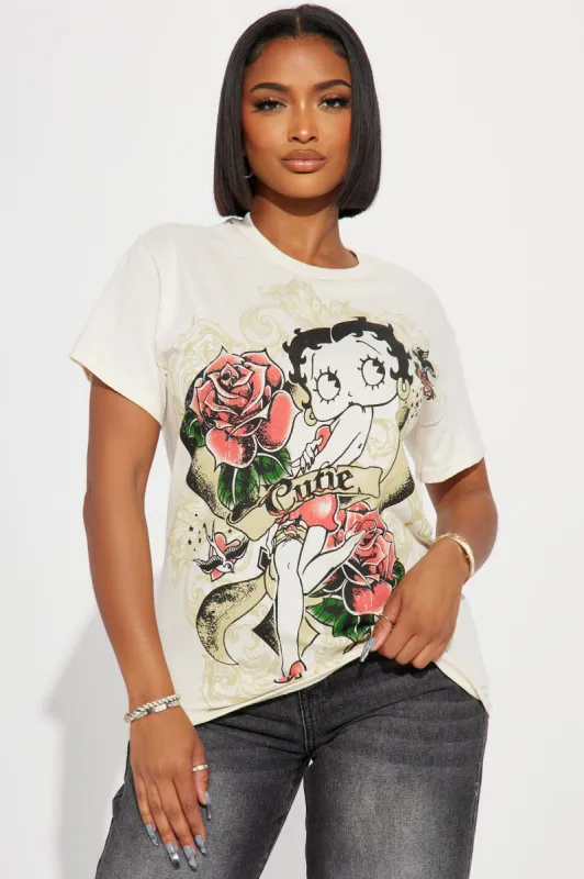 Betty Boop Hearts And Roses Graphic Tee - Oatmeal sold by Fashion Nova