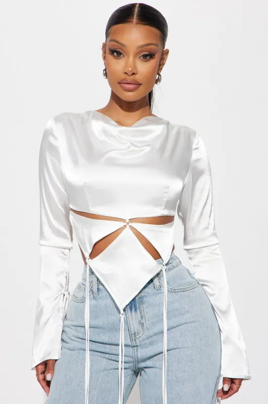 Letting Loose Satin Blouse Top - White sold by Fashion Nova
