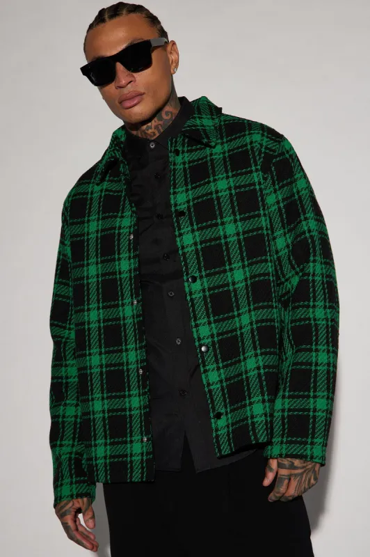 Fitch Tweed Plaid Shacket - Green/combo sold by Fashion Nova