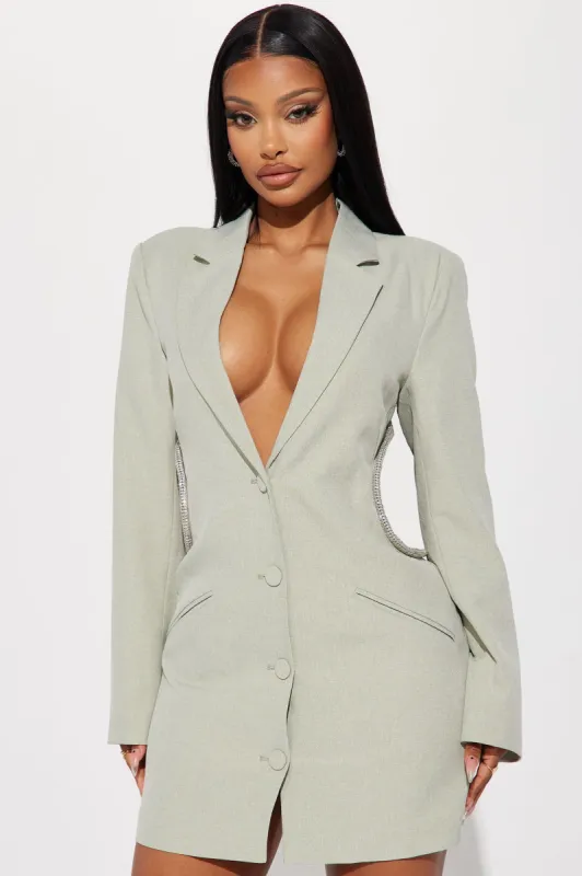 Gabriella Blazer Mini Dress - Sage/combo sold by Fashion Nova
