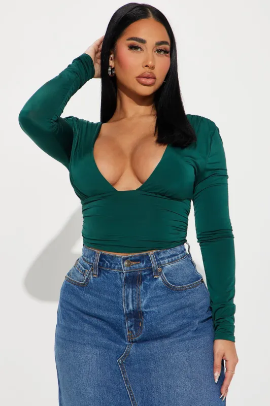 Passion Plunge Neck Top - Hunter sold by Fashion Nova