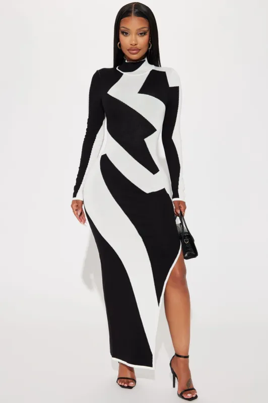 Abstract Long Sleeve Maxi Dress - Black/White sold by Fashion Nova