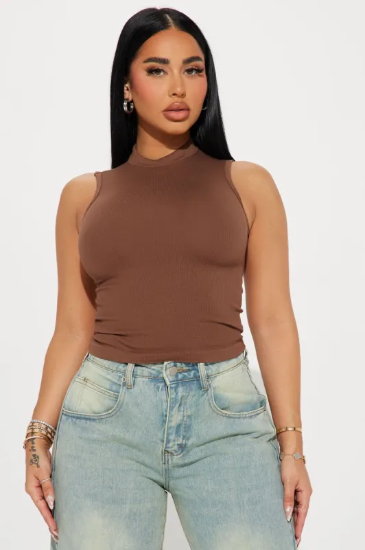 Sandy Seamless Mock Neck Top - Brown sold by Fashion Nova