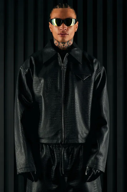 Gotta Run Faux Croc Leather Cropped Jacket - Black sold by Fashion Nova